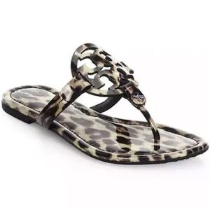 Tory Burch Miller Patent Leather Sandal Thong- Leopard Print
Size 10.5